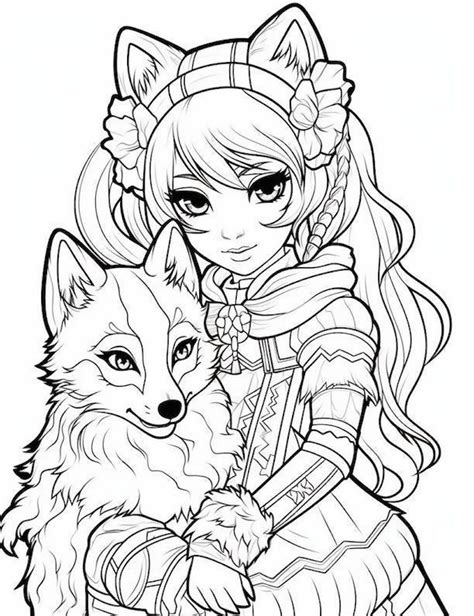 cute easy wolf coloring pages|girl and wolf coloring pages.